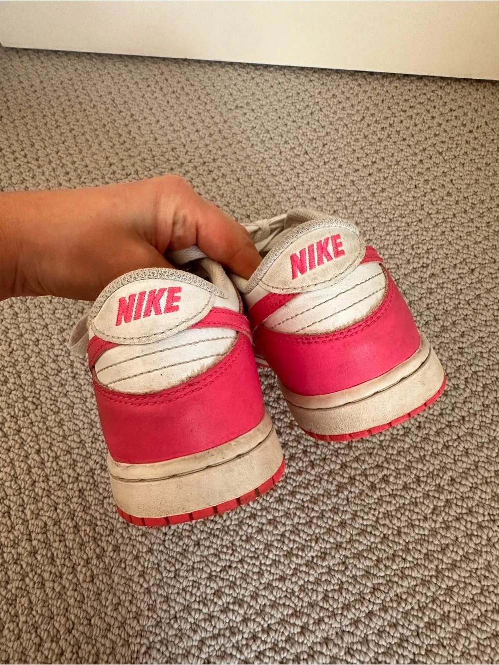 Kids Nike Dunk Low Pink White Athletic Sneakers 3
